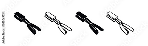 Isometric metal shears and industrial clippers icon set. Black and white vector tool illustration for cutting.