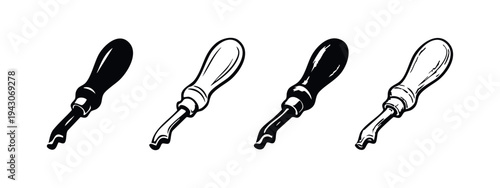 Leather Crafting Beveler Skiving Tool Icon Set Vector