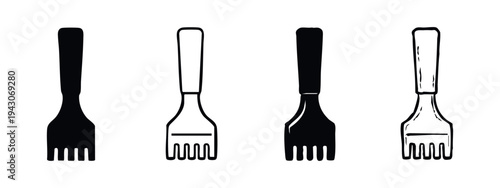BBQ Meat Fork Kitchen Utensil Icon Set Vector Illustration
