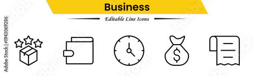 Business icons depicting strategy, management, teamwork, meetings, planning, charts, reports, growth, goals, productivity, leadership, collaboration, finance, and organization.

