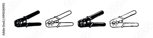 Side Entry Crimping Tool Icon Set in Hand-Drawn Style Vector for Electrical Wiring