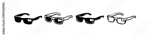 Smart Sunglasses Icon Set with Wearable Technology Eyewear in Hand-Drawn Vector Style