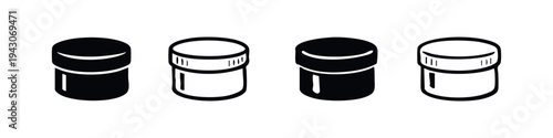 Cosmetic Jar Icons Set. Cream Container Black and White Symbols. Medicine Bottle Vector Illustration.