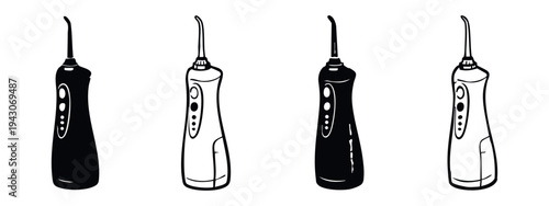 Water Flosser Icons Set. Oral Irrigator Vector Symbols. Dental Care Black and White Illustration.