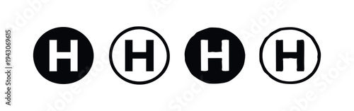 Helipad H Landing Zone Icon Set. Helicopter pad Markings in Monochrome.