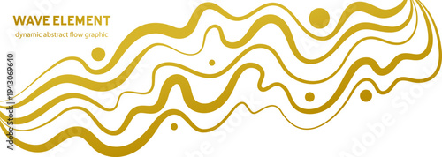Golden stripe wave element, warped line ripple shape, dynamic abstract flow graphic design
