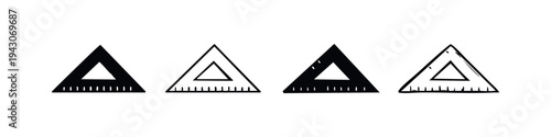 Triangle Ruler Set Square Icons in Black and White, Solid and Outline