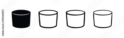 Simple cylindrical shapes icons set. Four vector illustrations of basic tube or column elements.