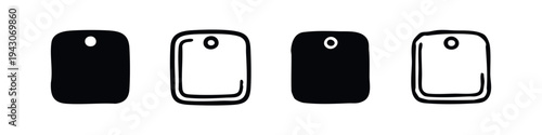Dog Tag and Luggage Tag Vector Icons Set with Hole, Solid and Outline Styles