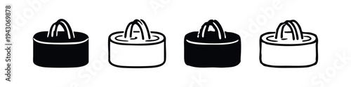 Small Cylindrical Buckets or Pails Vector Icons Set with Handles, Solid and Outline Styles