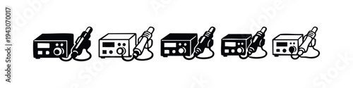 Soldering Station and Iron Icons Set for Electronics Repair and Assembly