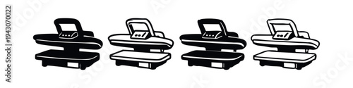 Heat Press Machine Icons Set for T-shirt Printing and Custom Apparel