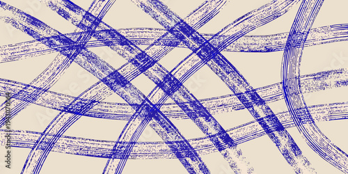 Abstract blue lines and curves on a pale beige background