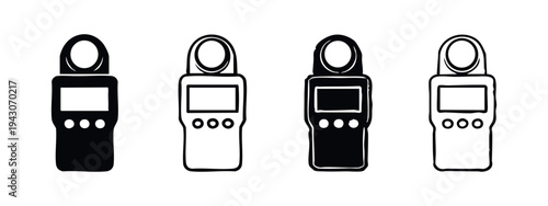 Minimalist Light Meter Icon Set. Blank display measurement device symbols, black and white handheld sensor vectors.