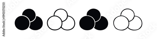 Overlapping Circles Collaboration Icon Set. Venn diagram concept symbols, black and white color theory vectors.