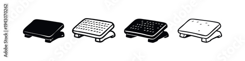 Textured Footrest or Stool Icon Set. Ergonomic Office and Home Furniture Accessory Vector Illustration.