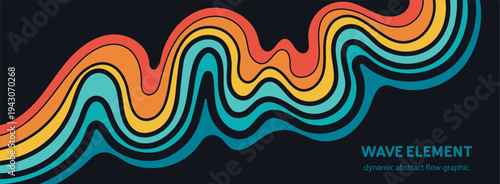 Retro banner design with Distorted wave element, abstract flowing stripe shape in color
