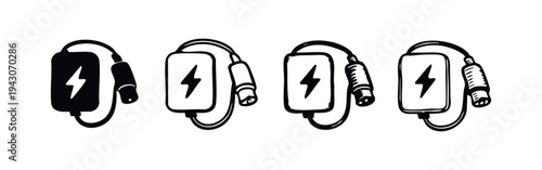 EV Charger Connector and Adapter Icon Set. Electric Vehicle Charging Station Equipment Vector Illustration.