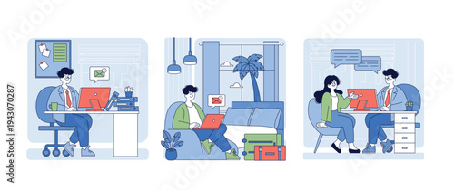 Modern Work Scenarios in Vector Illustration