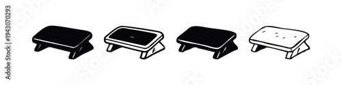 Simple Ergonomic Footrest or Stool Icon Set. Office and Home Comfort Furniture Accessory Vector Illustration.