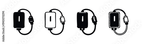 Portable External Hard Drive or Power Bank Icon Set. Digital Storage and Mobile Charging Device Vector Illustration.