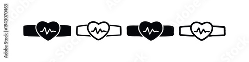 Horizontal Heart Rate Monitor Wristband Icons. Fitness, Health, and Wearable Tech Symbols for Activity Tracking.