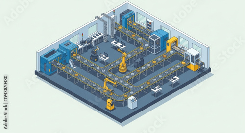 Isometric Factory Production Line Machinery.