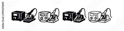 Soldering Station and Iron Icons. Electronics Repair and Craft Tool Vector Collection.