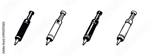 Fuel Injector Icons Set. Automotive Engine Component Vector Illustration.