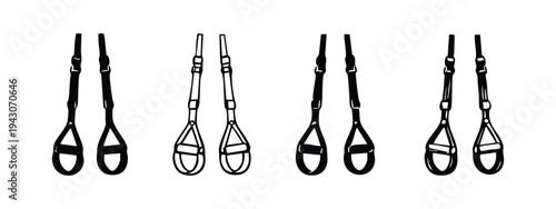 TRX Suspension Trainer Icons Set. Fitness Resistance Straps for Home Workout.