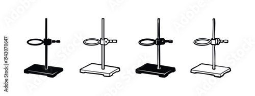 Laboratory Retort Stand Icons Set for Chemistry Experiments and Research