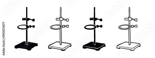 Laboratory Retort Stand with Ring Clamp Icons Set for Scientific Setup