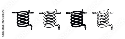 Coiled Tube Heat Exchanger Icons Set for Industrial and Chemical Processes