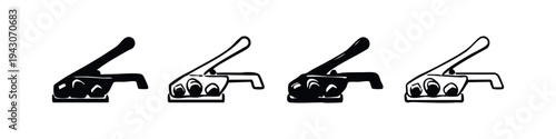 Industrial Stapler or Crimping Tool Icons Set for Construction and Workshop