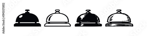Reception Bell Icons Set, Service Call Bell Symbols for Hotels and Customer Service