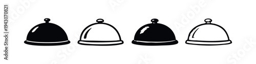 Food Cloche Dome Icons, Hand Drawn Sketch Style Restaurant Service Cover