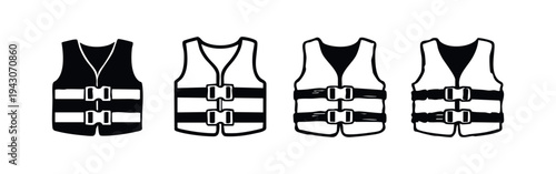 Life Jacket Icons Set, Safety Vest for Water Sports, Boating, and Marine Activities