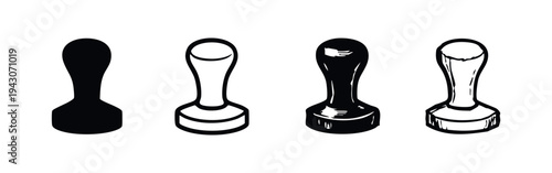 Coffee Tamper Icon Set - Espresso Press Tool Vector Illustrations for Barista Preparation