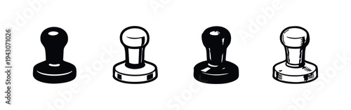Coffee Tamper Icons Set. Barista Tool for Espresso Preparation and Coffee Brewing Equipment.