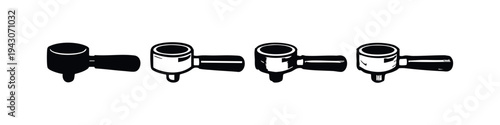 Espresso Portafilter Icon Set - Coffee Maker Handle Vector Illustrations for Barista Equipment