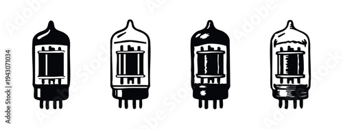Classic Vacuum Tube Icon Set - Electronic Amplifier Valve Vector Illustrations for Vintage Tech