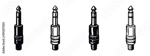 Audio Jack Plug Icon Set - Music Connector Vector Illustrations for Headphone and Sound Equipment