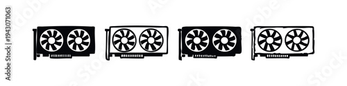 Graphics Card Icon Set - GPU Computer Hardware Vector Illustrations for Gaming and PC Components