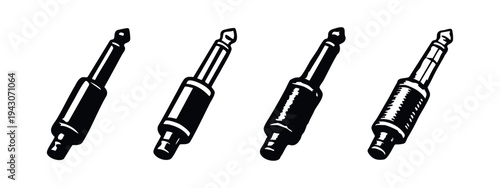 Tilted Audio Jack Plug Icon Set - Angled Music Connector Vector Illustrations for Sound Devices