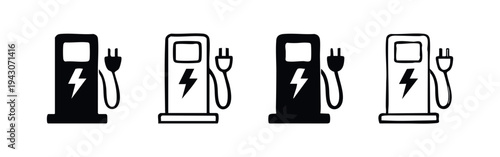 Electric Vehicle Charging Station Icons Set. EV Charger Symbol Collection for Sustainable Transportation