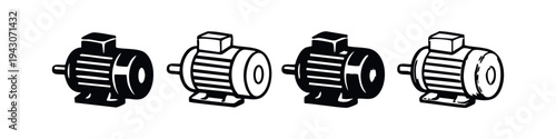 Electric Motor Icons Set. Industrial Engine Vector Symbols for Mechanical and Power Engineering