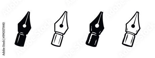 Fountain Pen Nib Icons Set. Calligraphy Writing Tool Vector Symbols for Art and Stationery