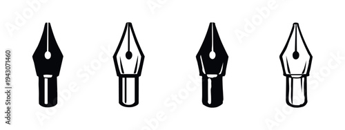 Calligraphy Nib Icons Set. Artistic Writing Tool Vector Symbols for Elegant Penmanship and Design