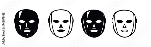 Humanoid Mask and Robot Face Icons Set. AI and Futuristic Technology Vector Symbols