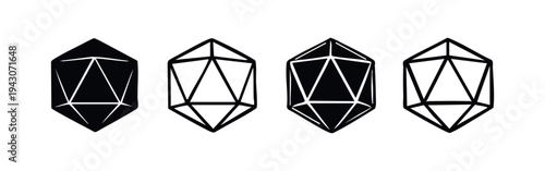 Icosahedron Dice Icons Set. D20 Polyhedral Die Symbols for RPG Tabletop Gaming and Fantasy